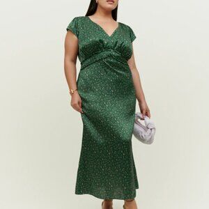 Reformation Kaye Silk Dress Emerald Floral Midi Size 16